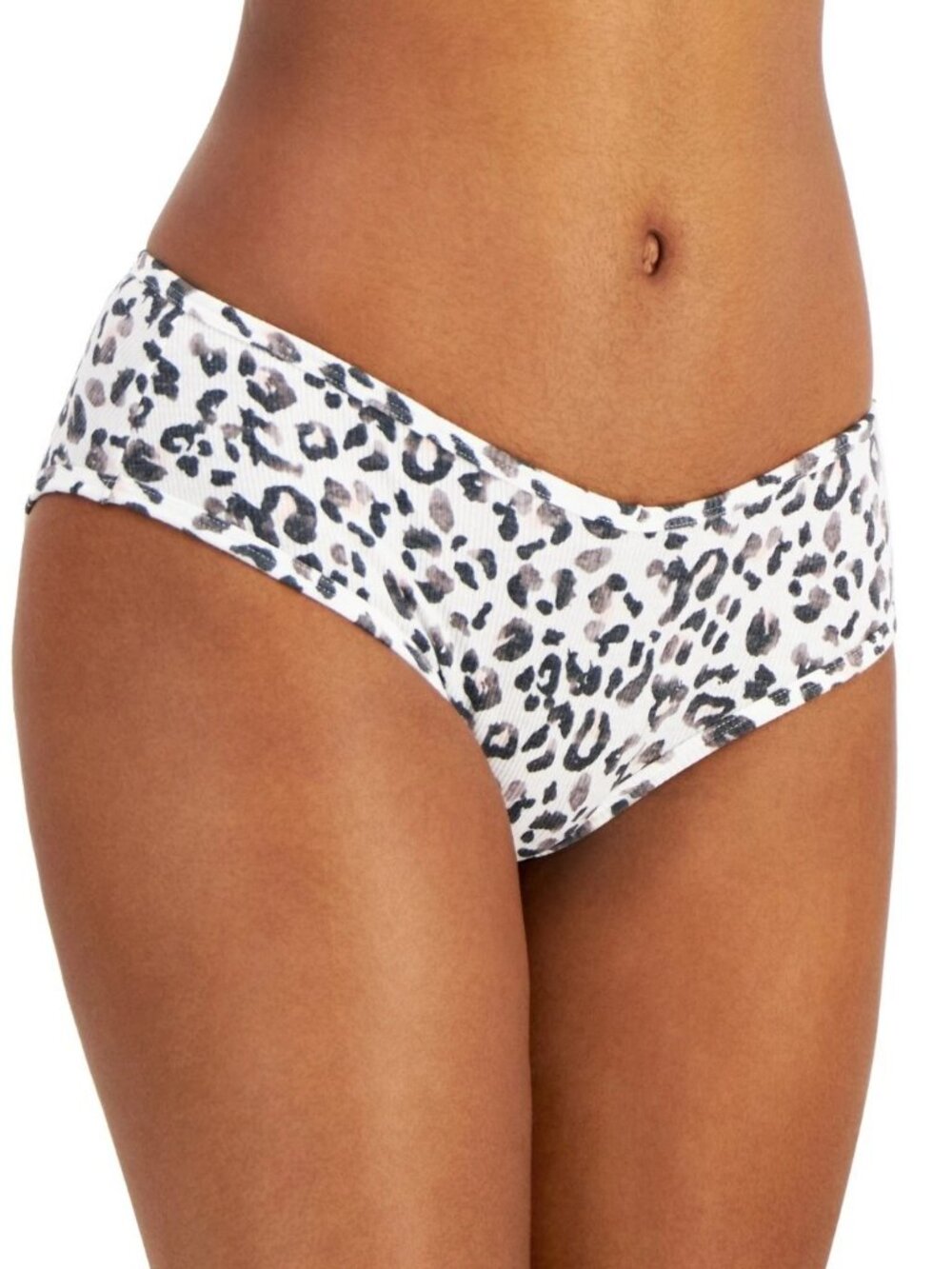 Jenni Women's Ribbed Knit Hipster Panty Underwear, White Multi Leopard, XXXL